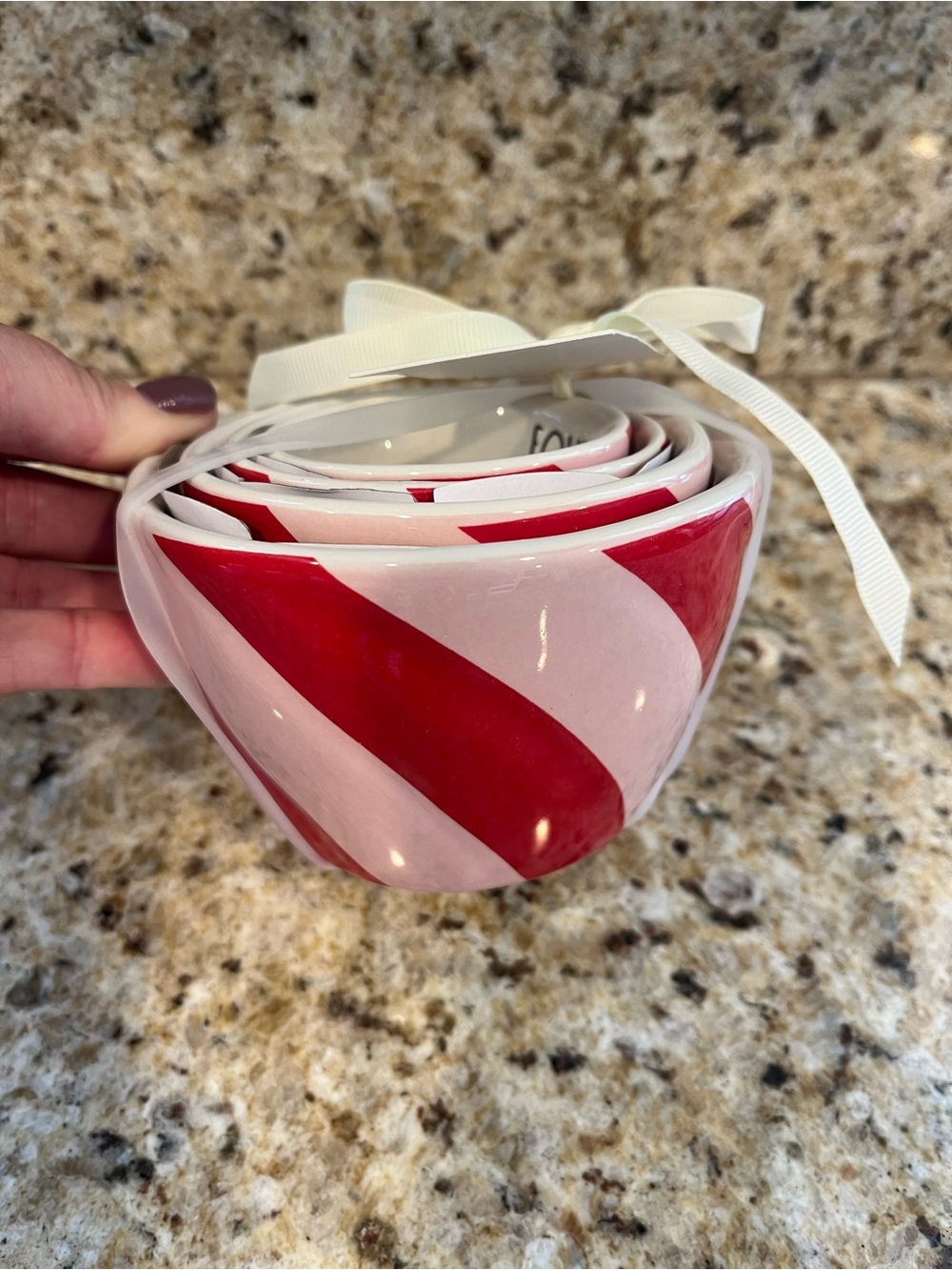 Rae Dunn Christmas Red and Pink Diagonal Stripe measuring cups